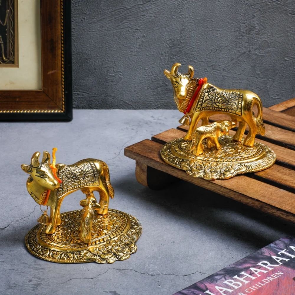 kamadhenu cow and calf figurine